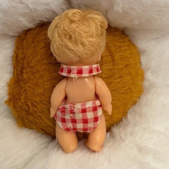 Doll Blonde Red White Gingham Romper 1960's Made in Hong Kong 4" (SKU: 211TO) - Picture 3 of 4